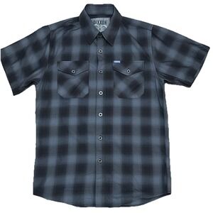 Dixxon Flannel Company Men's S Merrimack SS Plaid Bamboo Shirt Black Grey Blue